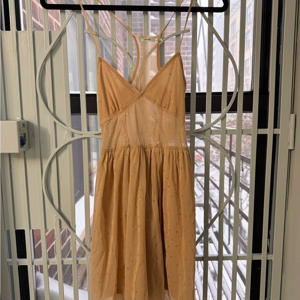 Cutesy Tan Sparkly mini Dress
